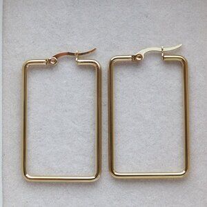 Rectangle Style Minimalist Hoop Earrings 18k Gold Plated Stainless Steel